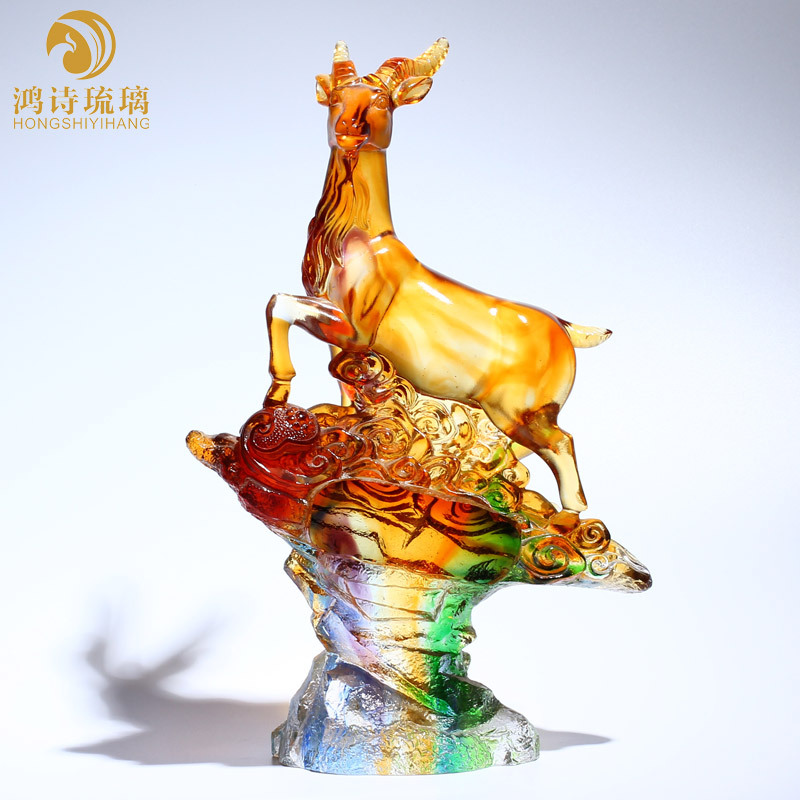 三阳开泰琉璃羊摆件 饭店开业礼赠的吉祥之选